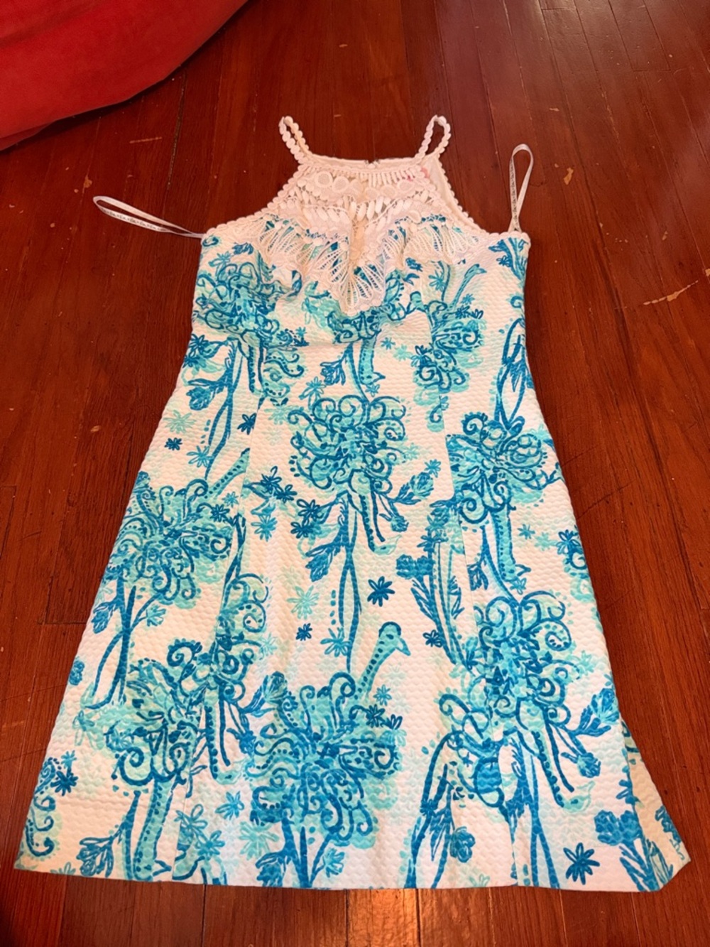 Lilly Pulitzer White Crochet-Trim Sundress with Turquoise Accents